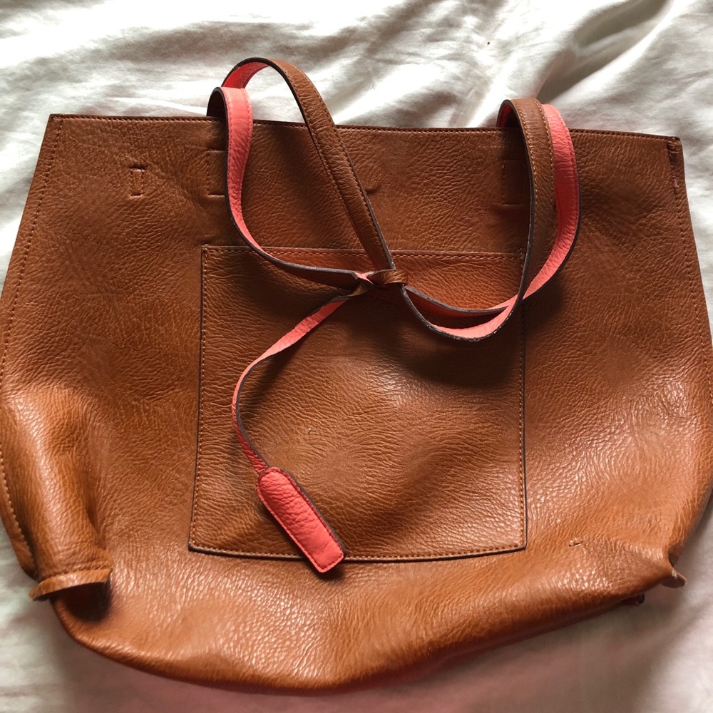 reversible faux leather tote bag and wristlet